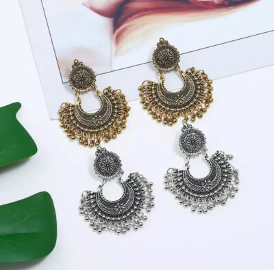 Pakistanische indische Bollywood Damen Mädchen Silber oder Gold Farbe Ohrringe 