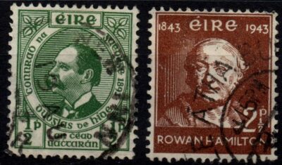 IRELAND EIRE 1943 - Used 1/2 p. Gaelic League and 21/2 Rowan Hamilton #IRV