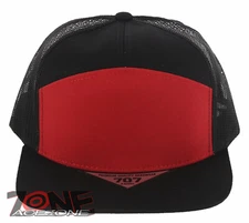 7 PANEL FLAT BILL SNAPBACK TRUCKER BASEBALL CAP HAT BLACK RED