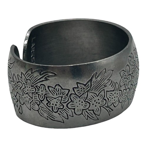 Leonard Genuine Pewter Cuff Bracelet Engraved Larkspur Vintage Bolivia Small - Picture 4 of 7