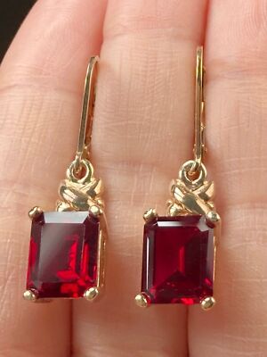 UTC 925 Sterling 14k Gold Vermeil Lab Grow Rubin Lever Back Ohrringe