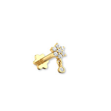 Star Shaped Earring Solid 14K Yellow Gold, Diamond Stud For Women And Girls
