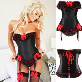 Plus Size Sexy Lace up Boned Corset Overbust Top Punk Waist Cincher Shaper Black
