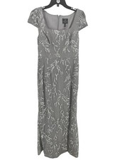 ADRIANNA PAPELL Silver Dove Sequin Embroidery Mermaid Gown Dress Size 6 NEW