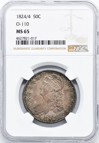 1824/4 CAPPED BUST 50C NGC MS 65
