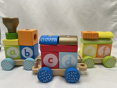 Early Learning Centre Wooden Stacking Toy Train - 3 Train Cars & 20 Pc ABC s 123
