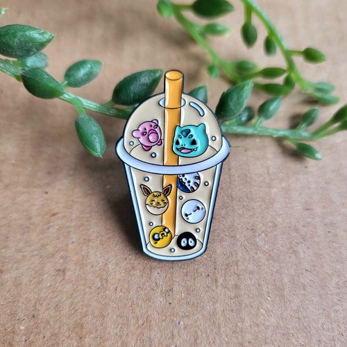 Boba Tea Enamel Pin badge - Pokemon Ghibli Kirby Anime metal pin gift - Picture 1 of 1