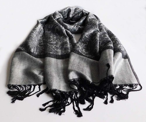 NEW FASHION JACQUARD PAISLEY PASHMINA SCARF/WRAP/SHAWL-- GREY/BLACK #3 - Picture 7 of 7