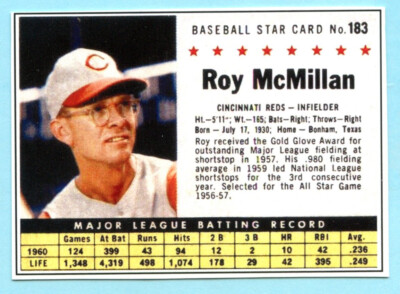 2022-1961 Cereal Card - #183 Roy McMillan-Cincinnati Reds