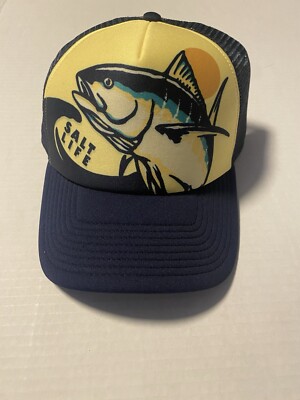 Salt Life Kahuna Tuna Trucker Hat Cap Snapback Adjustable Navy Yellow Foam NEW