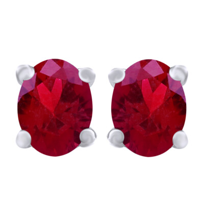 0.50 Ct Oval Cut Ruby 14K White Gold Plated Stud Earrings 5x3