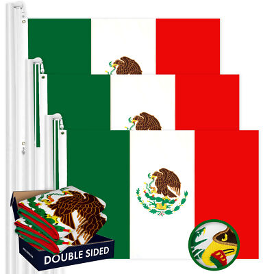 G128 3 Pack: Mexico Mexican Flag 6x10 Ft Double Sided Embroidered 210D Poly
