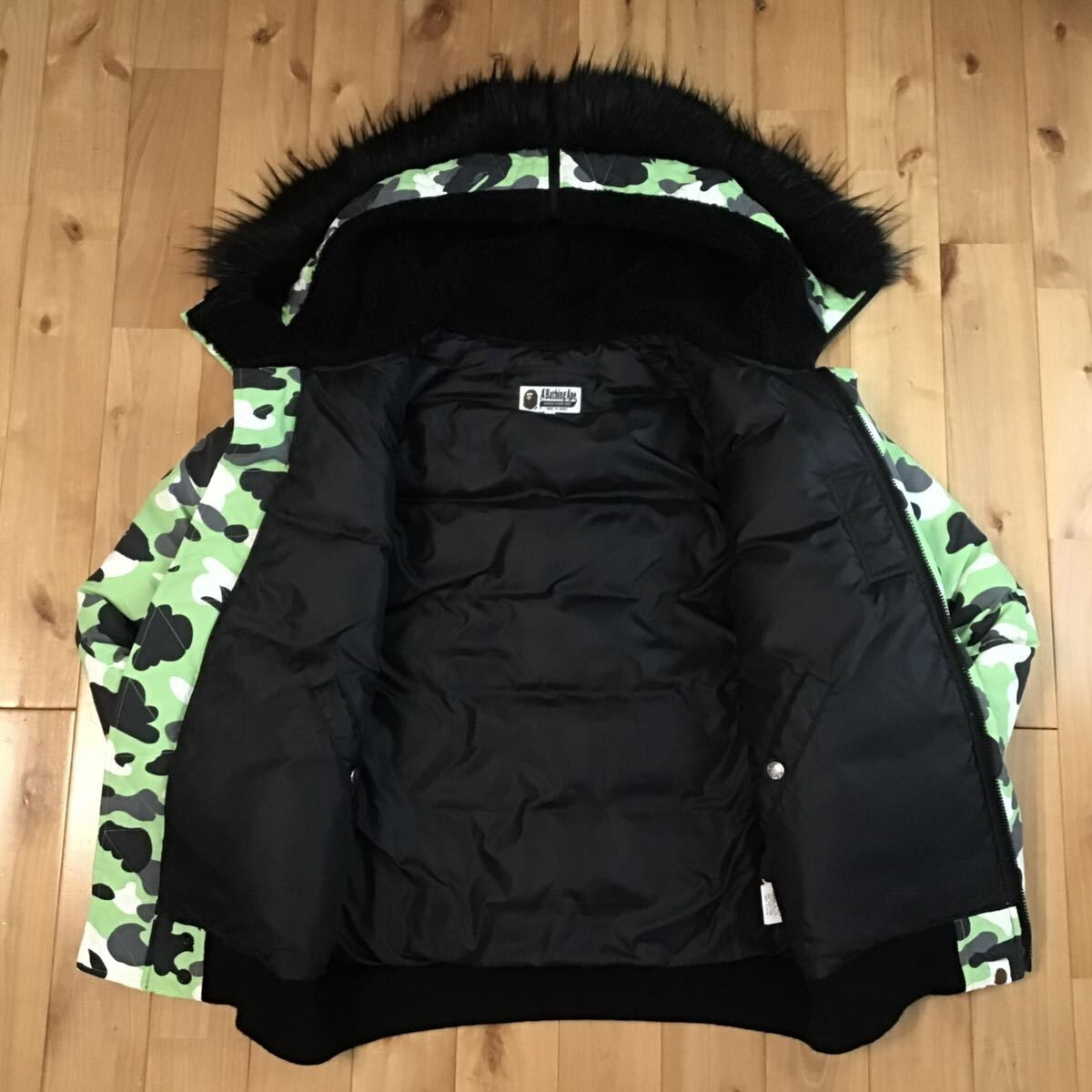BAPE Fur Down Jacket Warm up camo green A Bathing Ape Size L
