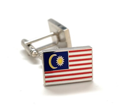 Malaysia Flag Cufflinks Silver Rhodium Bullet Backing The National Flag Of Malay