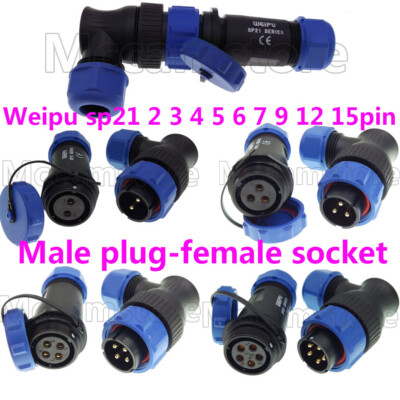 SP21 Weipu 2-15 pin Waterproof Elbow Docking Connector Cable Coupler Plug Socket