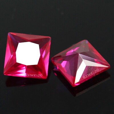 Natural Certified Myanmar Pigeon Blood Red Ruby 8x8 MM Princess Pair Gemstone