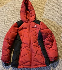 Reebok Girls M 10/12 Red Black Puffer Coat Jacket with Hood Full Zip Pockets