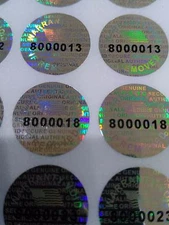 Pair serial 14mm-0.50 ROUND TAMPER EVIDENT SECURITY VOID HOLOGRAM LABEL STICKER 