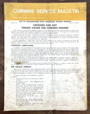 Cummins 1967 Engine Service Bulletin Capscrew Nut Torque Values Foldout Poster