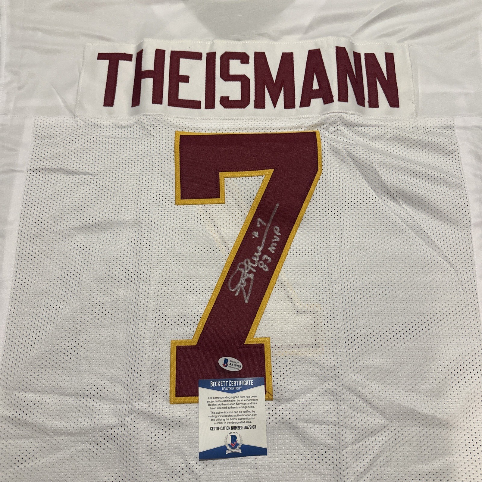 Joe Theismann Autographed Signed HOF NEWFOOTBALL JERSEY W/INSCRIP. MVP 83JSA HOLO & COA 