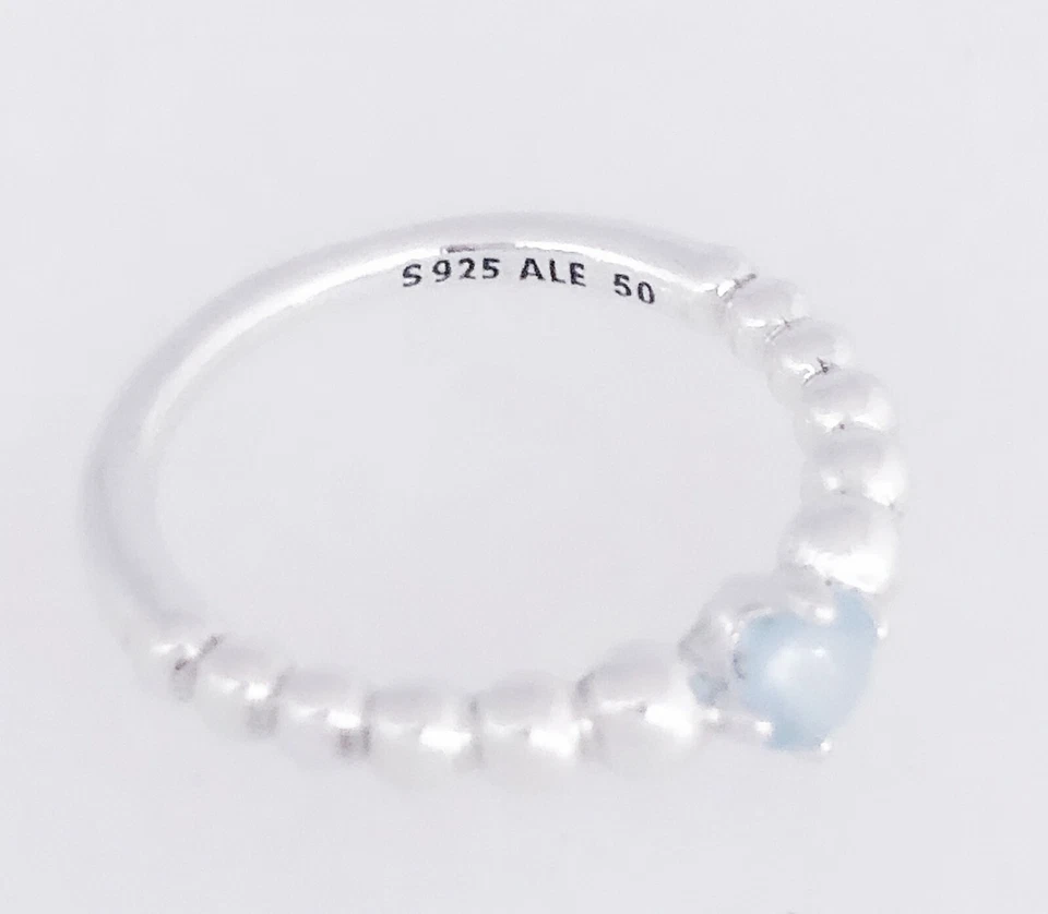 全新 100% 正品潘多拉 925 纯银天蓝色串珠戒指 198598C07 — 第 3/4 张图片