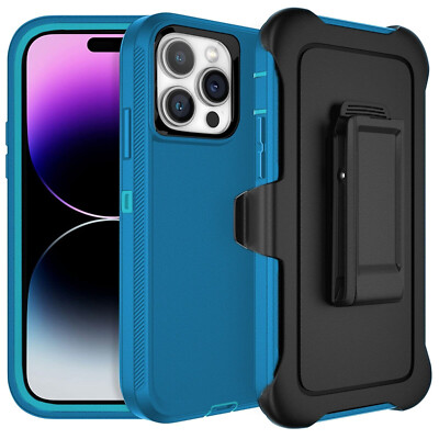 Teal Rugged Defender Case for iPhone 16 /15/14/13/ with Belt clip Fits Otter Box