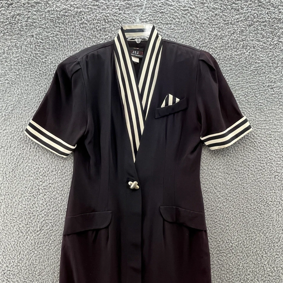 Vestido Camisa De Colección Años 80 John Roberts 12 Negro Blanco Rayas Vestido Sobre la Rodilla Funda Foto 2 de 4
