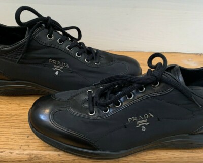 EUC Prada Sz 37.5 Calzature Donna Sneaker Art. 3E4897 Black