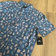 O  Neill Men  s SS Button Shirt Beachside Tropical Blue Size Medium NEW