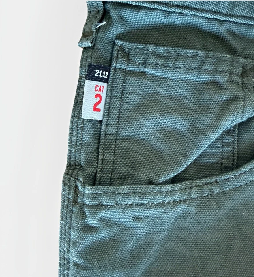 Pantalones de lona Carhartt resistentes al fuego FR verdes CAT 2 para hombre 40X30 calce suelto FRB159 Foto 4 de 4