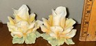 Porcelain Rose Floral Candle Holders Pair - White Yellow Green, 2 in — photo 2