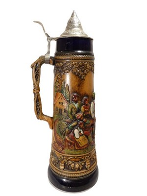Vintage Gerz W. Germany Beer Stein 2L ''Tanz auf der Alm'' Lidded Stoneware 17''
