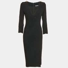 Alexander McQueen Black Crepe VNeck Midi Dress S