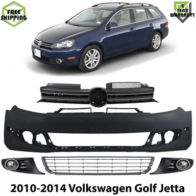 Front Bumper Cover Primed & Fog Lights For 2010-2014 Volkswagen Golf Jetta