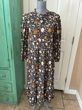 UNIVERSAL THREAD, LONG SLEEVE, SMOCKED  RUFFLED NECKLINE, LONG DRESS, M