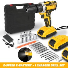 Cordless Impact Drill Brushless Hammer Driver Combo Kit with 2 Battery & Charger