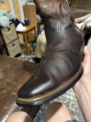 Tony Lama Men's 10.5 D Brown Leather Pull-On Square Toe Western Boot RR9002 - Picture 23 of 24