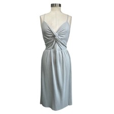 Mango Suit NWT Silver Metallic Twist Front Ribbed Bodycon Midi Dress Size S