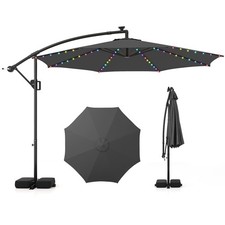 10 FT Offset Hanging Umbrella with Multi-Colored Flowing LED Lights Gray