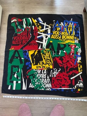 GORGEOUS Casca Vintage Silk Scarf in Vibrant Art Themed Print, Red, blue, green