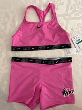 NWT Nike Big Girls Logo Top and Swim Shorts, 2 Piece Set - Playful Pink - XL