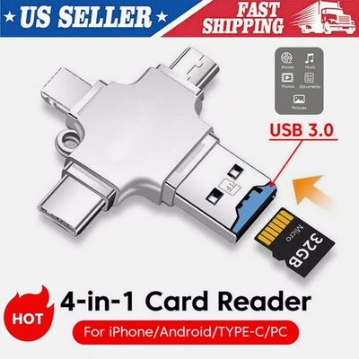 4 In 1 iOS Micro USB Type-C Micro TF Card Reader OTG for Android iPhone PC New 