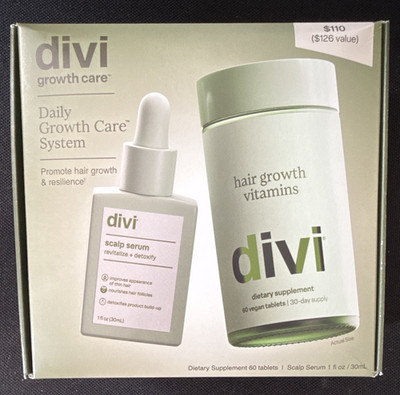 Divi Growth Care Daily Growth System Scalp Serum 1 fl oz + 60 Vitamin Tabs Vegan