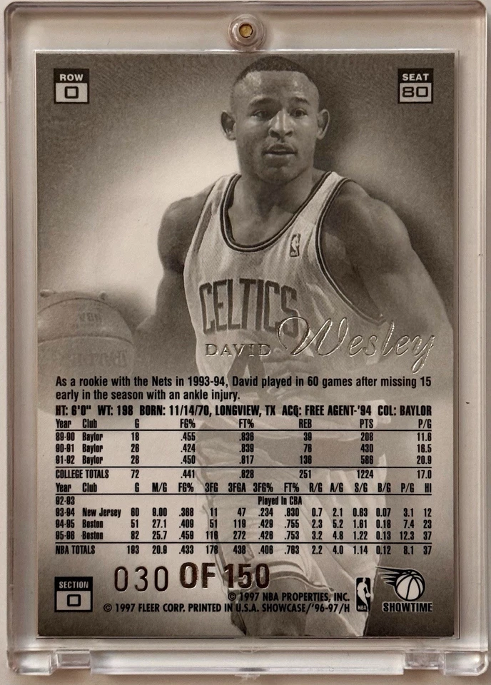 Flair Showcase Legacy 1997, David Wesley, fila 0 asientos 89 sección 0, 030/150 raro Foto 2 de 2