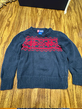 Chaps Boys Size 5 Black/Red Fair Isle Holiday Cotton Crewneck Pullover Sweater