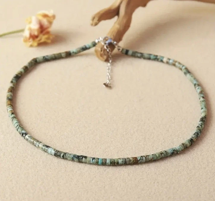 ✅ Edelstein Halskette Afrikanischer Türkis Natur Stein Perlen Kette Unisex Boho✅ - Bild 4 von 4