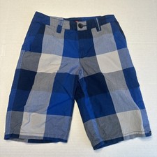 Quicksilver Boys Blue Shorts Small Gray Blue Plaid Skater Surf 10 Inseam 26 W