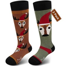 Merino Wool Ski Socks Kids 2 Pairs, Winter Warm Knee High Snowboarding Therma...