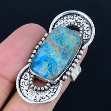 Awesome Neon Blue Apatite Gemstone 925 Sterling Silver Jewelry Ring Size 8