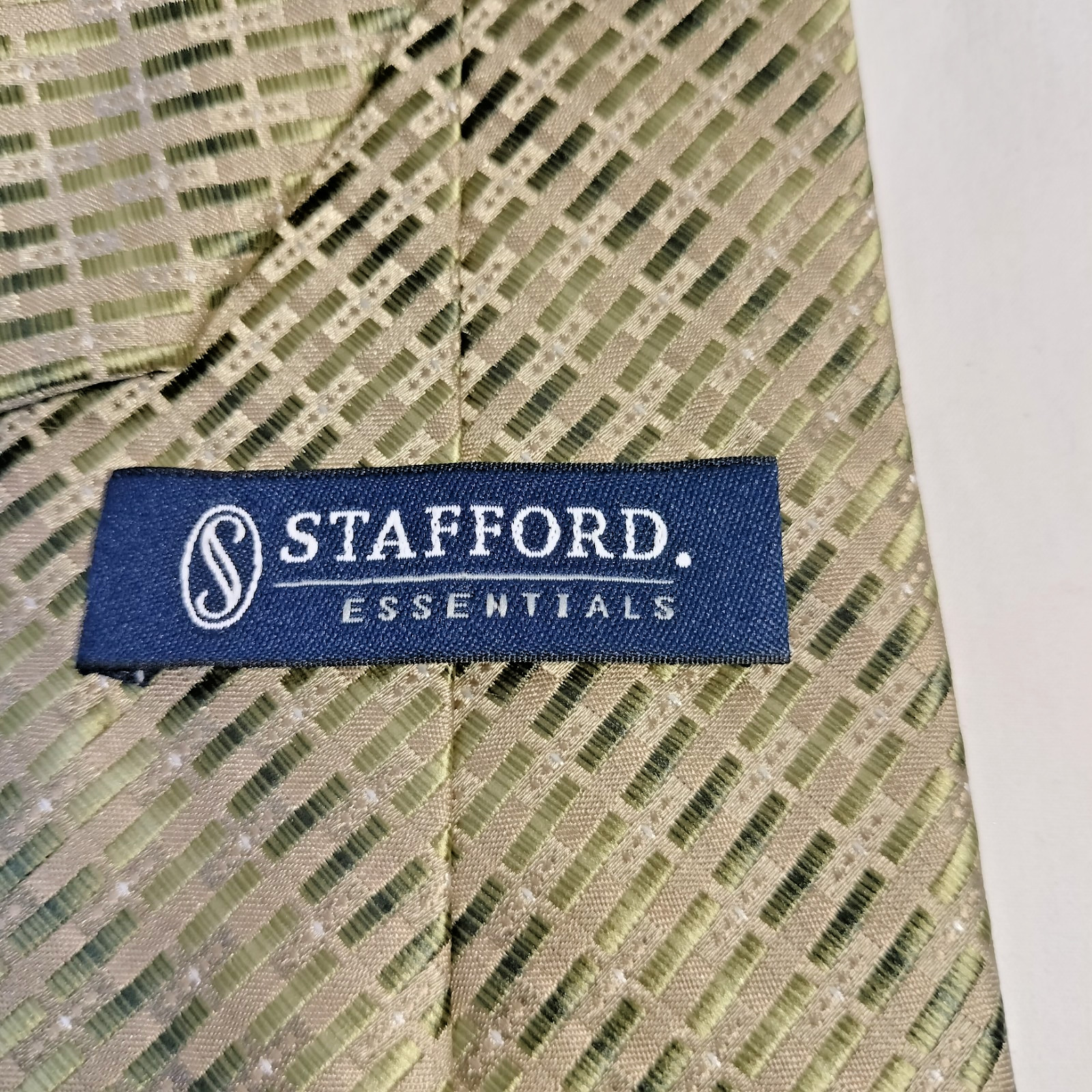Stafford Necktie Green Diagonal Rectangular  Patt… - image 3